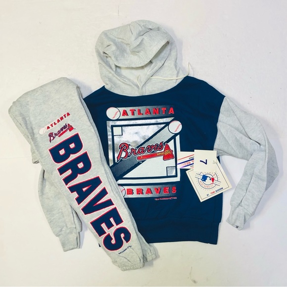VTG 1993 Atlanta Braves Kids Sweatshirt Pants Set Sz 7 USA NWT Team Glasgow MLB - Picture 11 of 11